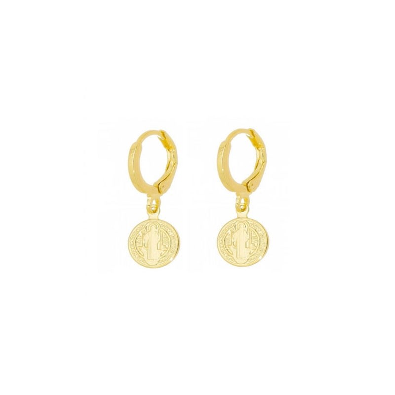 BRINCO ARGOLINHA COM SÃO BENTO BANHADA A OURO 18K SEMIJOIA