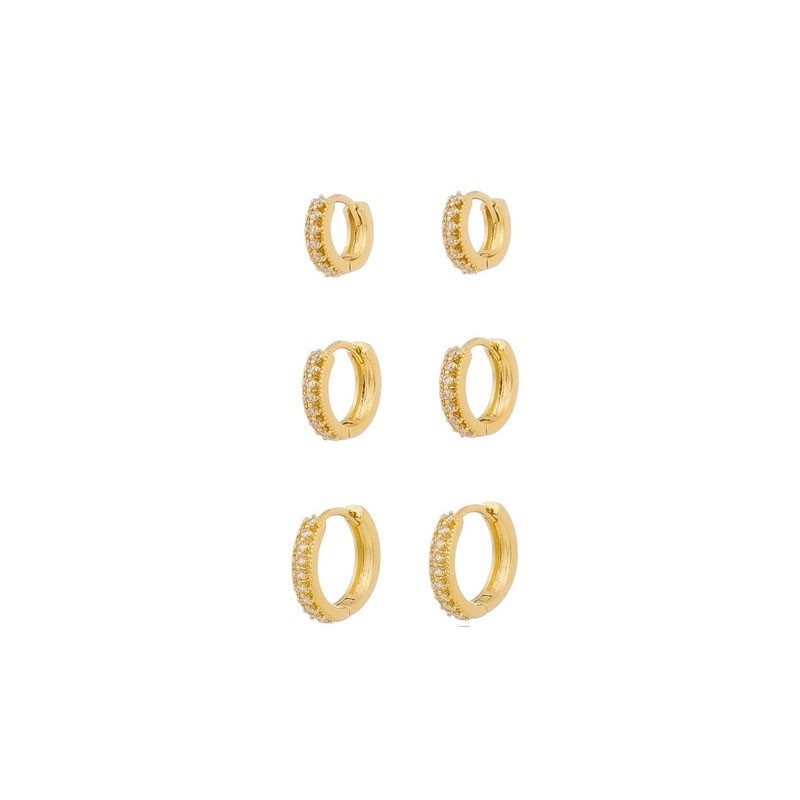 TRIO DE BRINCO DE ARGOLINHA COM ZIRCONIA SEMIJOIA BANHADO A OURO 18K