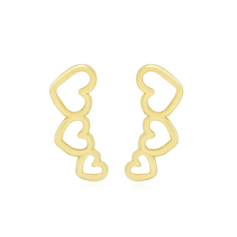 BRINCO EAR CUFF CORAÇÕES SEMIJOIAS BANHADAS A OURO 18K