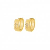 BRINCO ARGOLA COM CRUZ CRAVEJADA DE ZIRCONIA BANHADO A OURO 18K SEMIJOIA