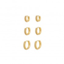 TRIO DE BRINCO DE ARGOLINHA COM ZIRCONIA SEMIJOIA BANHADO A OURO 18K