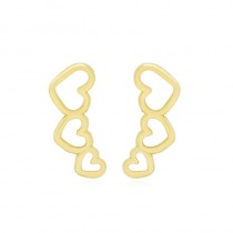 BRINCO EAR CUFF CORAÇÕES SEMIJOIAS BANHADAS A OURO 18K