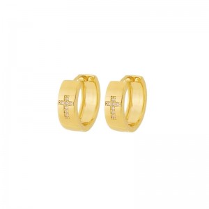 BRINCO ARGOLA COM CRUZ CRAVEJADA DE ZIRCONIA BANHADO A OURO 18K SEMIJOIA