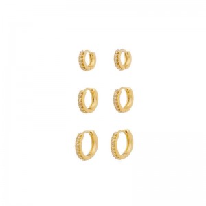 TRIO DE BRINCO DE ARGOLINHA COM ZIRCONIA SEMIJOIA BANHADO A OURO 18K