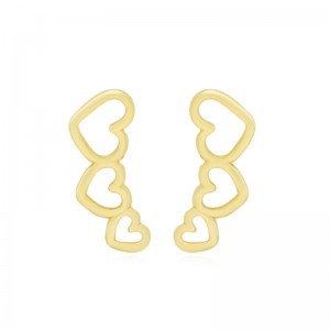 BRINCO EAR CUFF CORAÇÕES SEMIJOIAS BANHADAS A OURO 18K